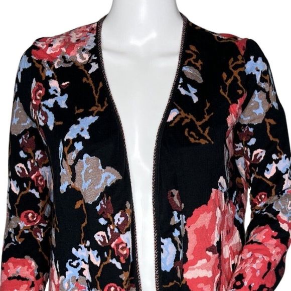 INC International Concepts Sweater Women Large Black Pink Floral Cardigan Boho - Picture 5 of 8